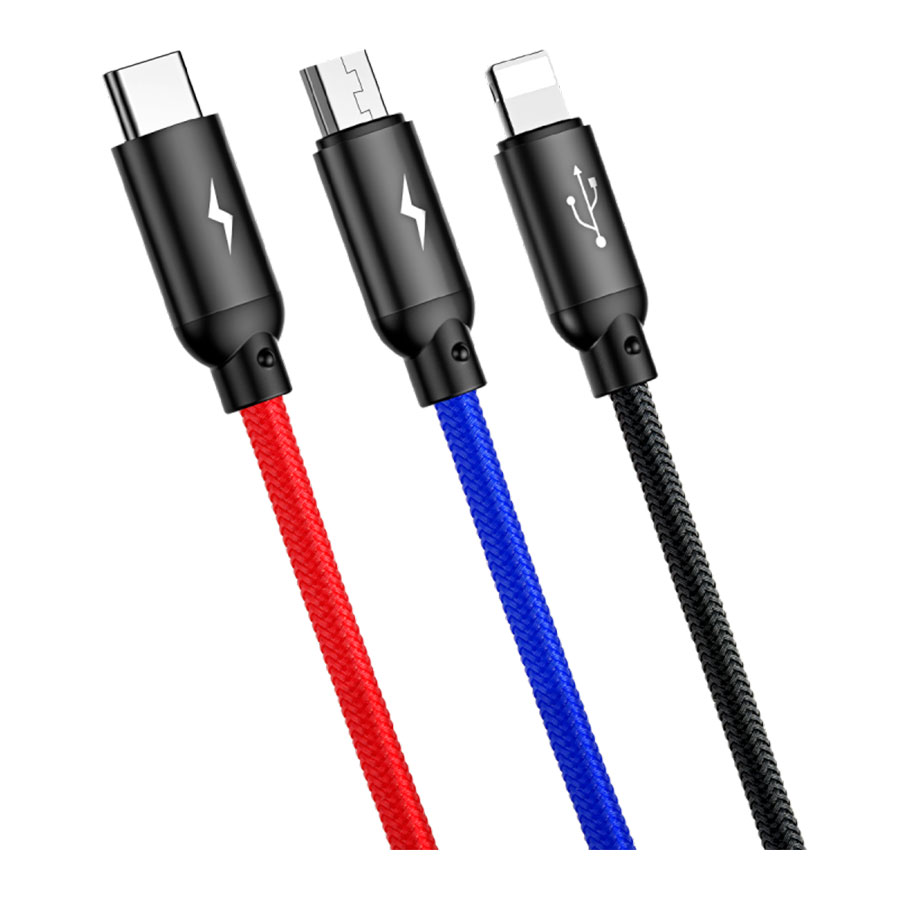 کابل تبدیل USB به microUSB/USB-C/لایتنینگ باسئوس مدل CAMLT-BSY01