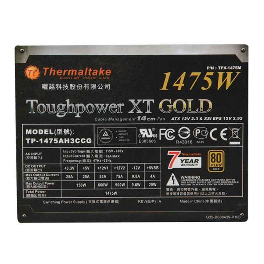 پاور کامپیوتر 1475 وات نیمه ماژولار ترمالتیک مدل Toughpower XT Gold