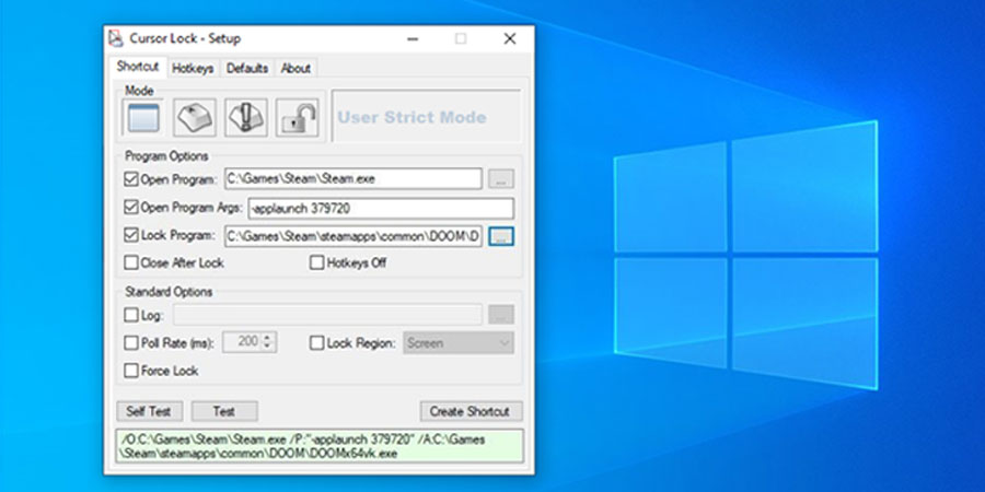 تنظیمات برنامه Cursor Lock