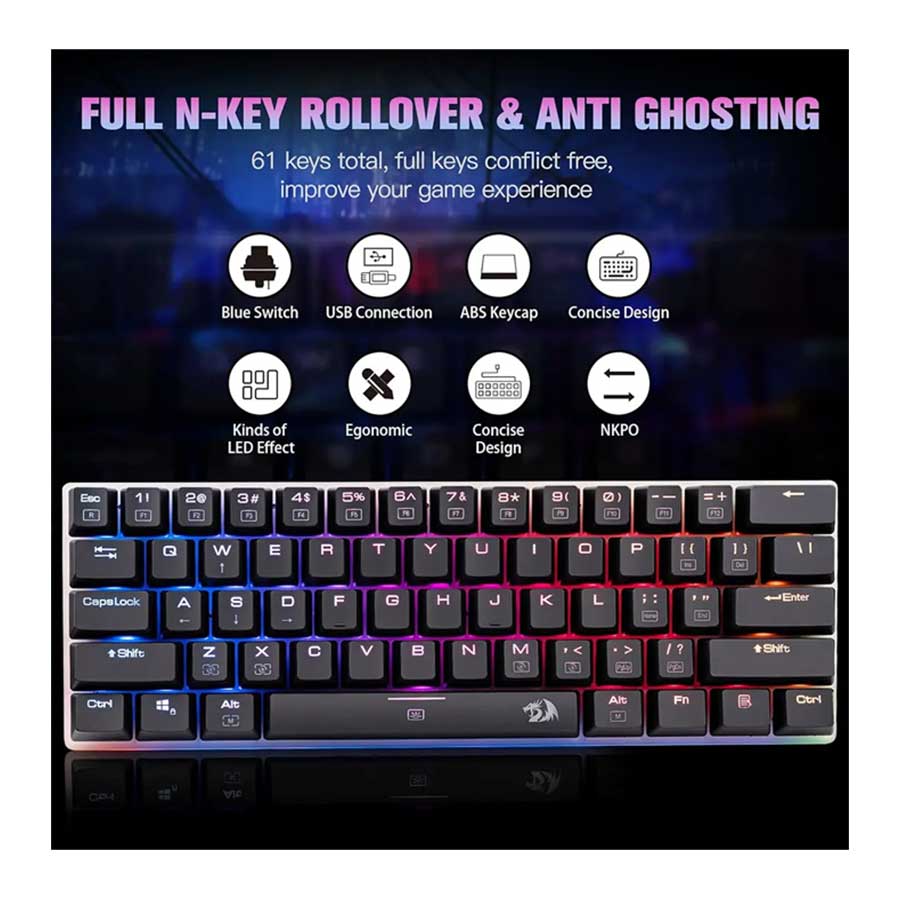 کیبورد گیمینگ باسیم ردراگون مدل ALIEN K605 RGB