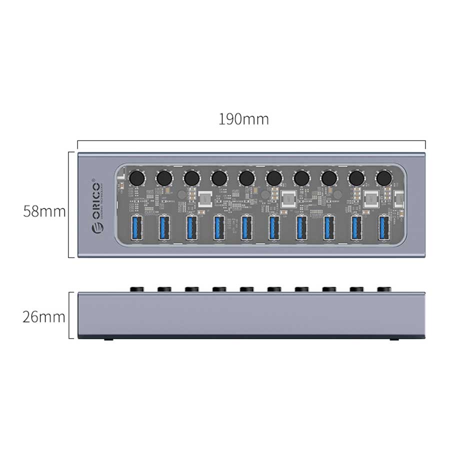 هاب USB 3.0 ده پورت اوریکو مدل AT2U3-10AB-EU-GY-BP