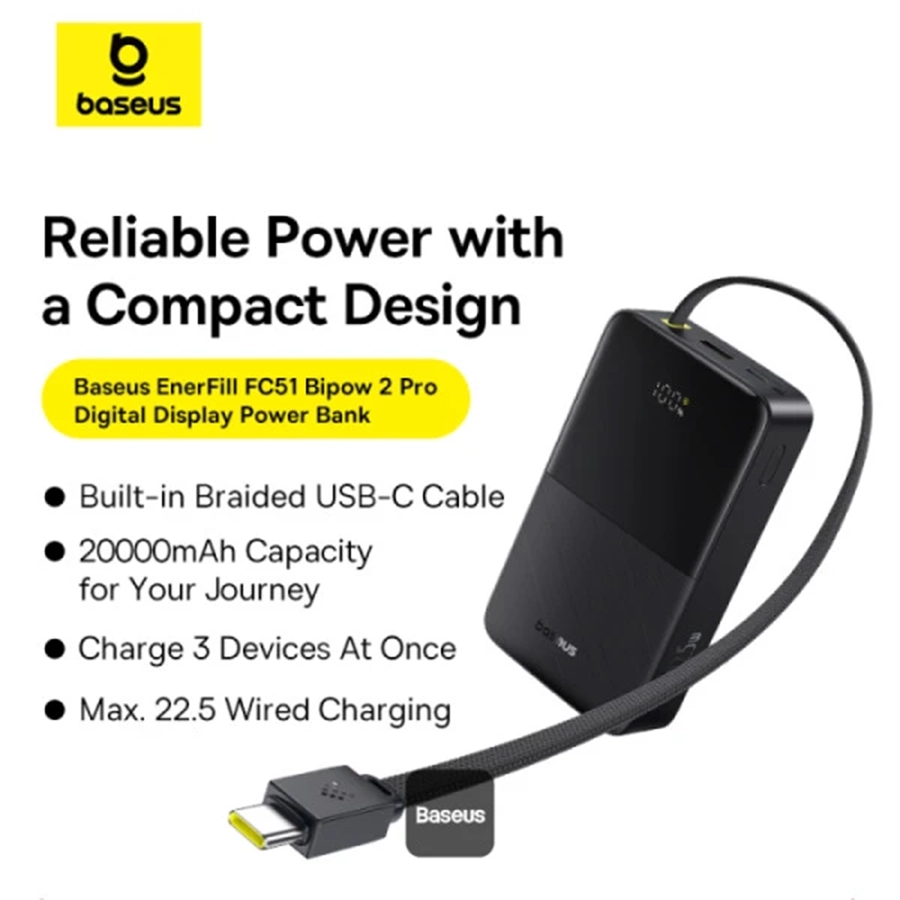 پاوربانک بیسوس مدل ENERFILL PPBD2P 22.5W ظرفیت 20000mAh