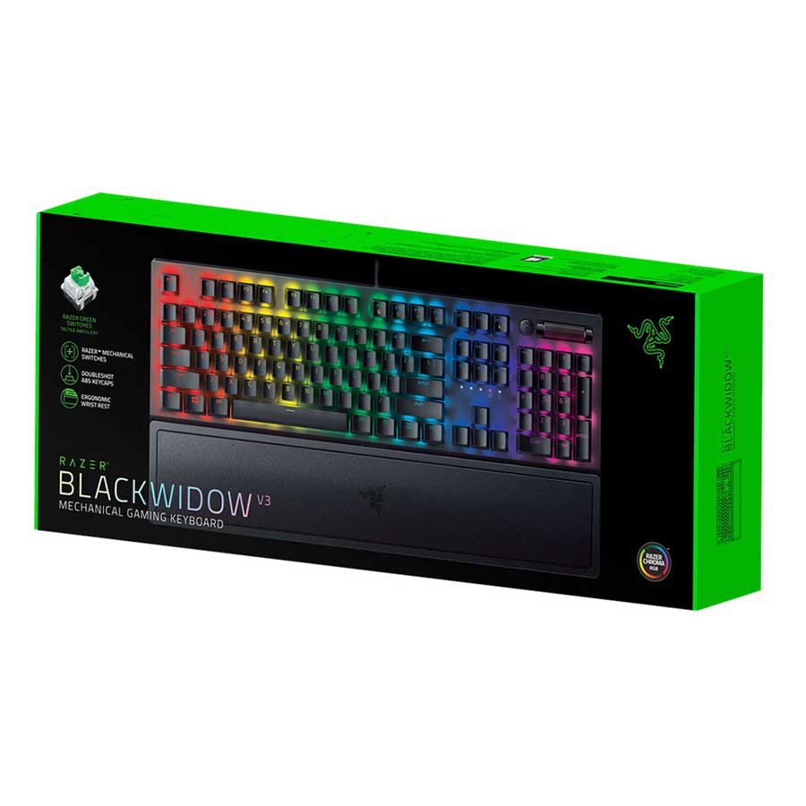 کیبورد گیمینگ باسیم ریزر مدل BlackWidow V3 Green Switch