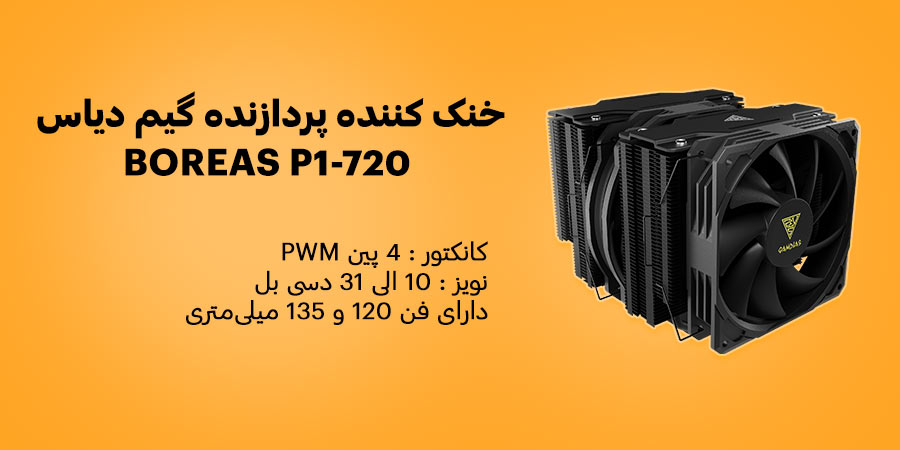 خنک کننده سی پی یو گیمینگ گیم دیاس مدل BOREAS P1-720 دارای 2 عدد فن خنک کننده