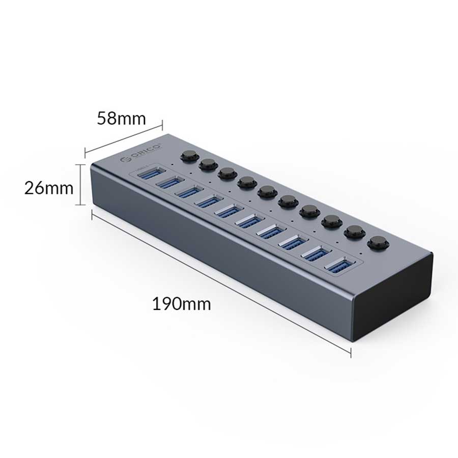 هاب USB 3.0 ده پورت اوریکو مدل BT2U3-10AB-EU-GY-BP