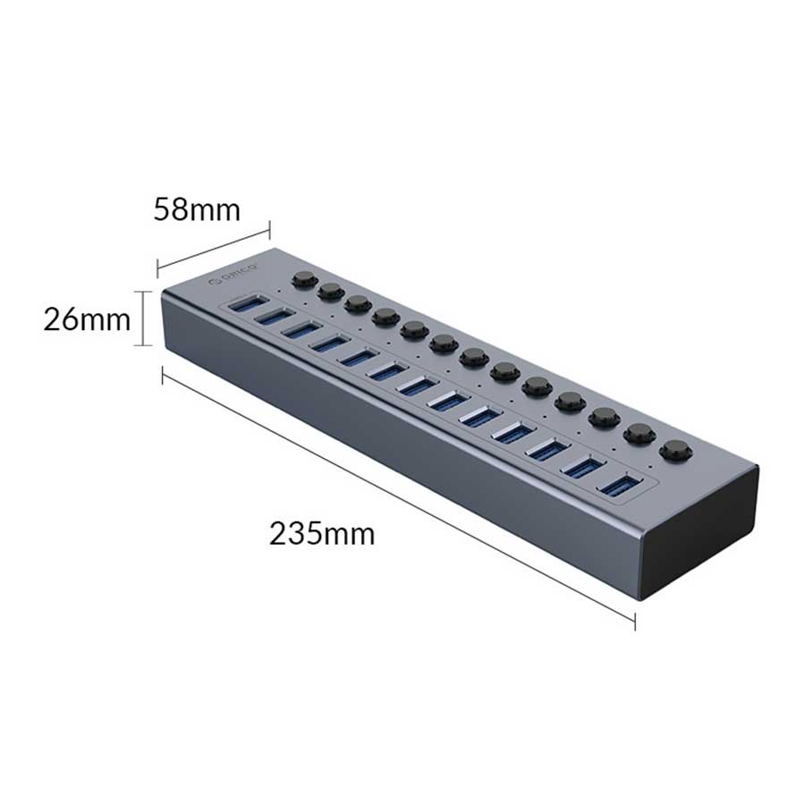 هاب USB 3.0 سیزده پورت اوریکو مدل BT2U3-13AB-EU-GY-BP