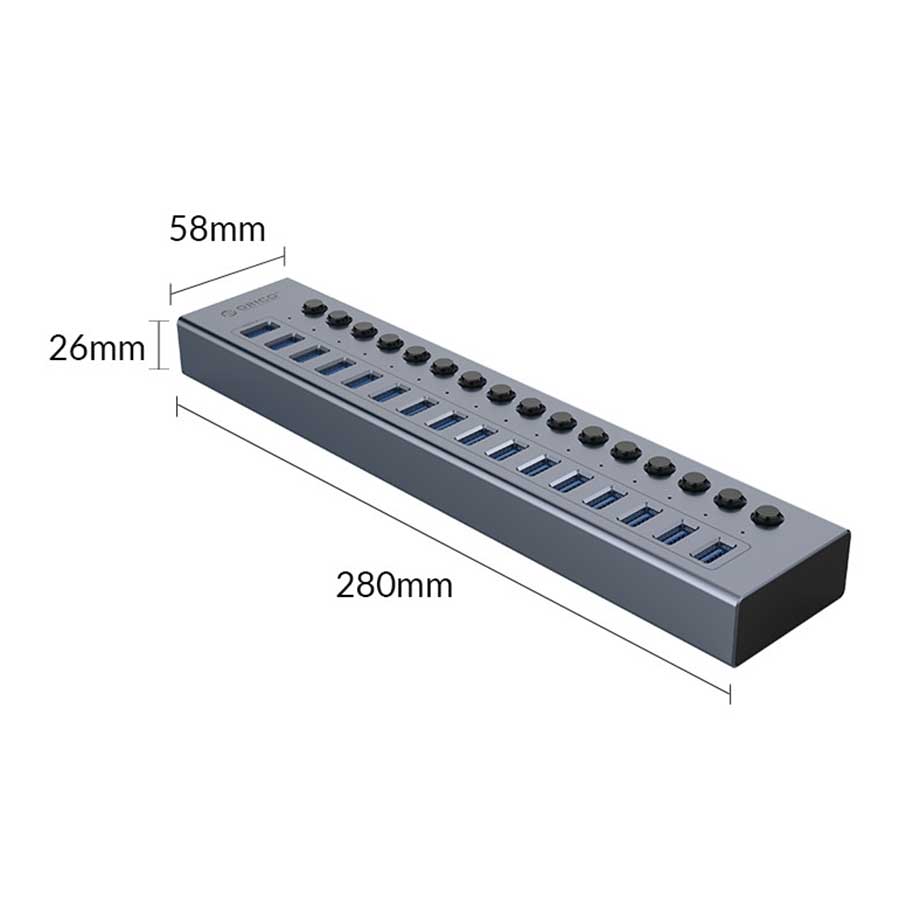 هاب USB 3.0 شانزده پورت اوریکو مدل BT2U3-16AB-EU-GY-BP