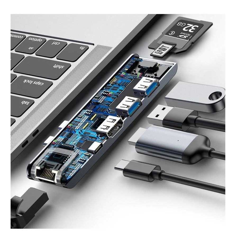 هاب USB-C هفت پورت باسئوس مدل CAHUB-L0G