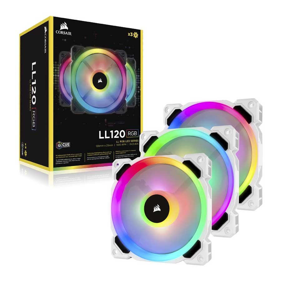 فن خنک کننده کیس کامپیوتر کورسیر مدل LL120 RGB White 3-in-1