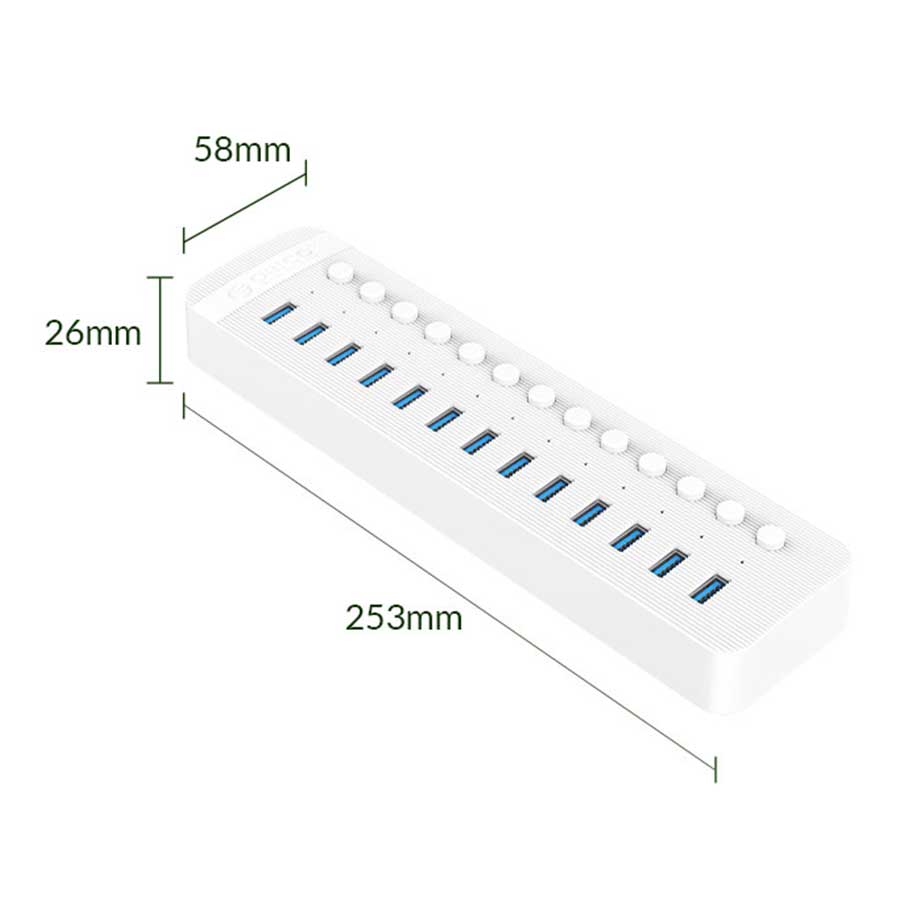 هاب USB 3.0 سیزده پورت اوریکو مدل CT2U3-13AB-EU-WH-BP