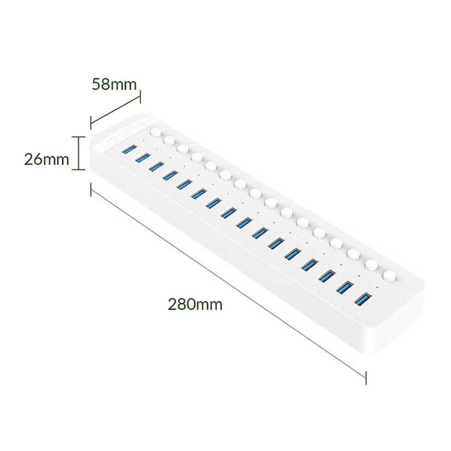 هاب USB 3.0 شانزده پورت اوریکو مدل CT2U3-16AB-EU-WH-BP