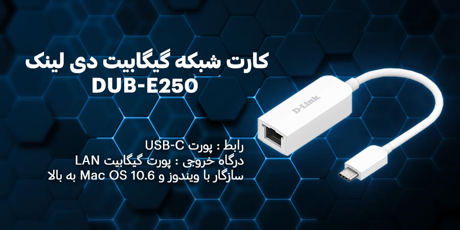کارت شبکه گیگابیت و USB-C دی لینک DUB-E250 سازگار با ویندوز و Mac OS 10.6 به بالا