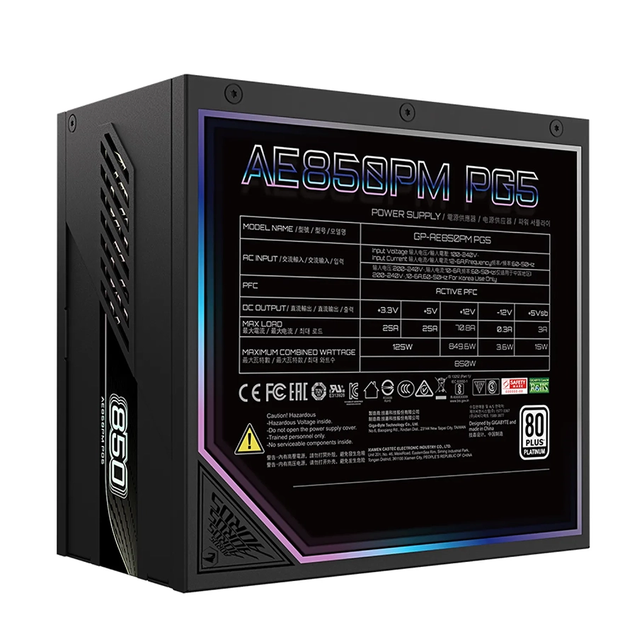 پاور کامپیوتر 850 وات تمام ماژولار گیگابایت مدل AORUS ELITE Platinum