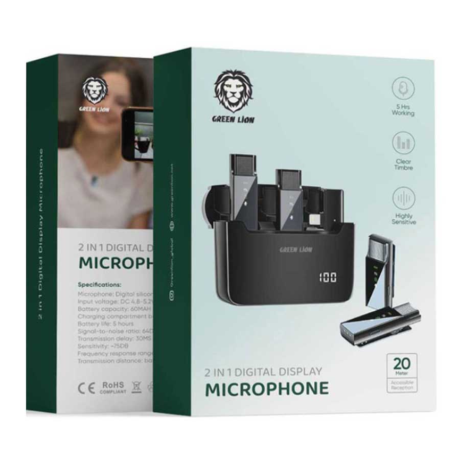 میکروفون یقه ای بی‌سیم گرین لاین مدل GN2IN1DDMLTBK