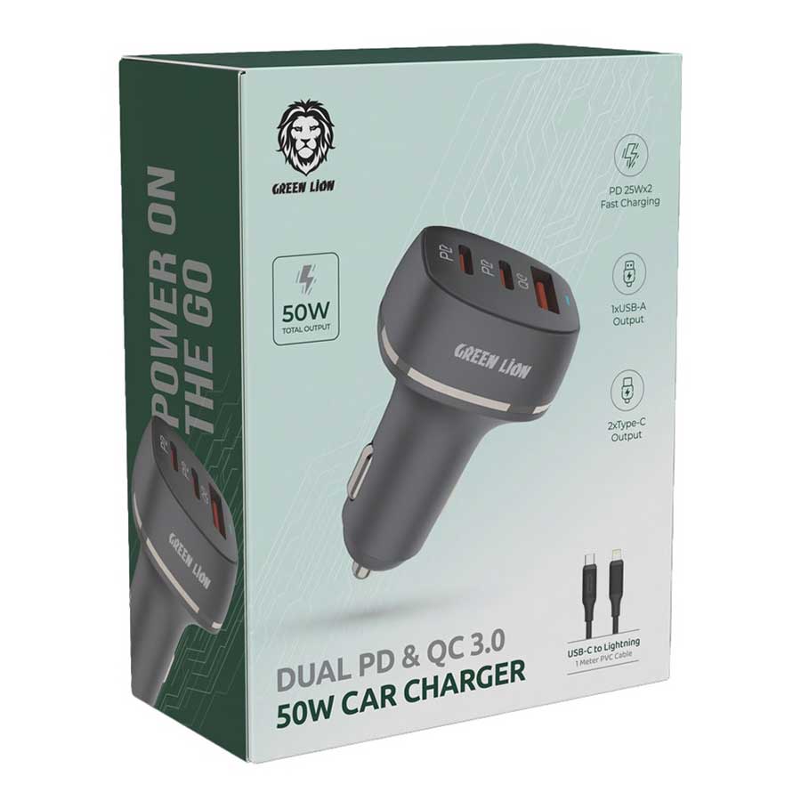شارژر فندکی 3 پورت گرین لاین مدل GN2PD1QCLCCBK 50W