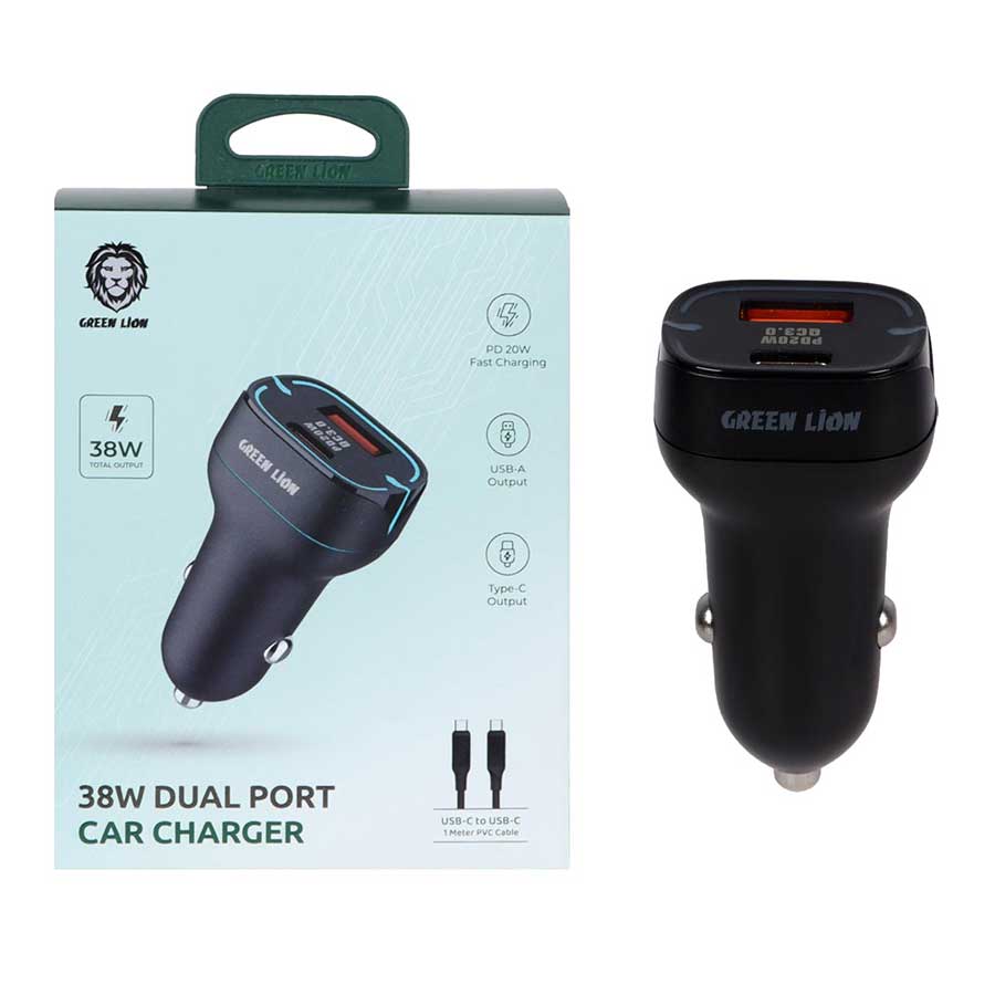 شارژر فندکی 2 پورت گرین لاین مدل GN38WPCTCCCBK 38W