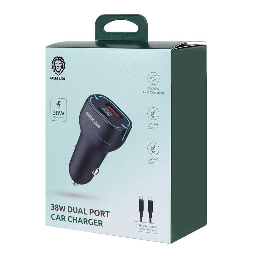 شارژر فندکی 2 پورت گرین لاین مدل GN38WPCTCCCBK 38W