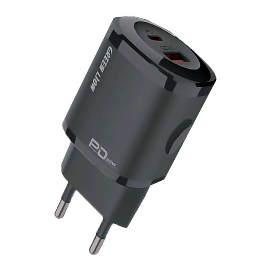 شارژر دیواری 2 پورت گرین لاین مدل GNPDQCEUWCLBK 20W