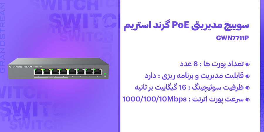 سوييچ 8 پورت گیگابیت و مدیریتی گرند استریم مدل GWN7711P