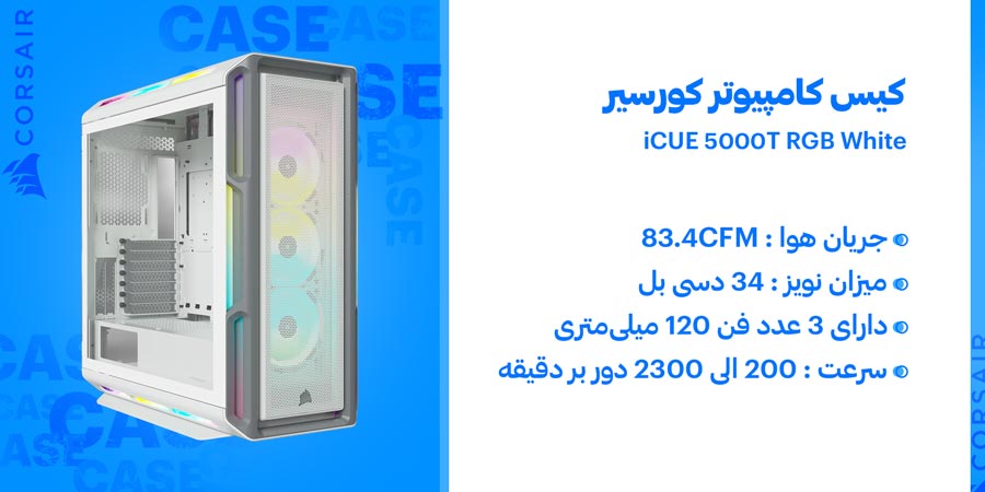 کیس گیمینگ کورسیر مدل iCUE 5000T RGB White