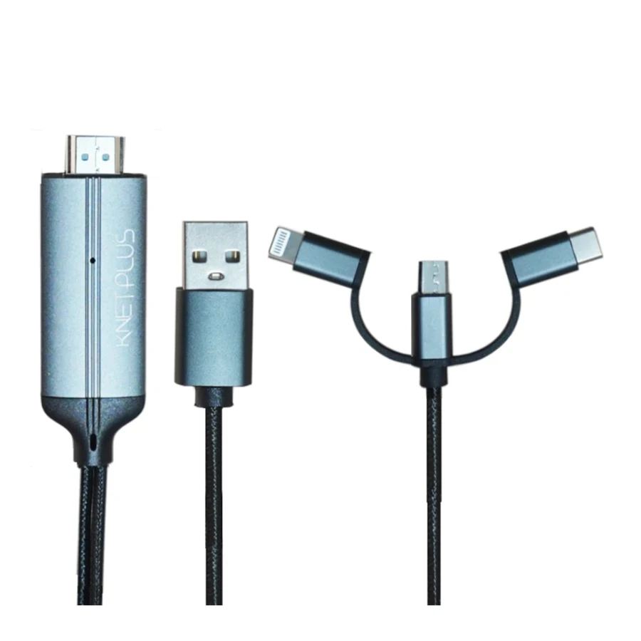 کابل 2 متر تبدیل microUSB و USB-C و Lightning به HDMI کی نت پلاس