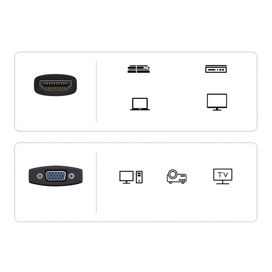 کابل تبدیل 0.21 متری HDMI به VGA/AUX باسئوس مدل Lite WKQX010101