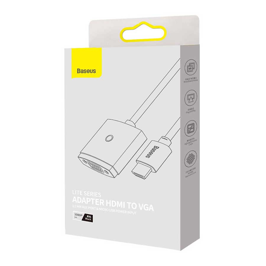 کابل تبدیل 0.21 متری HDMI به VGA/AUX باسئوس مدل Lite WKQX010101