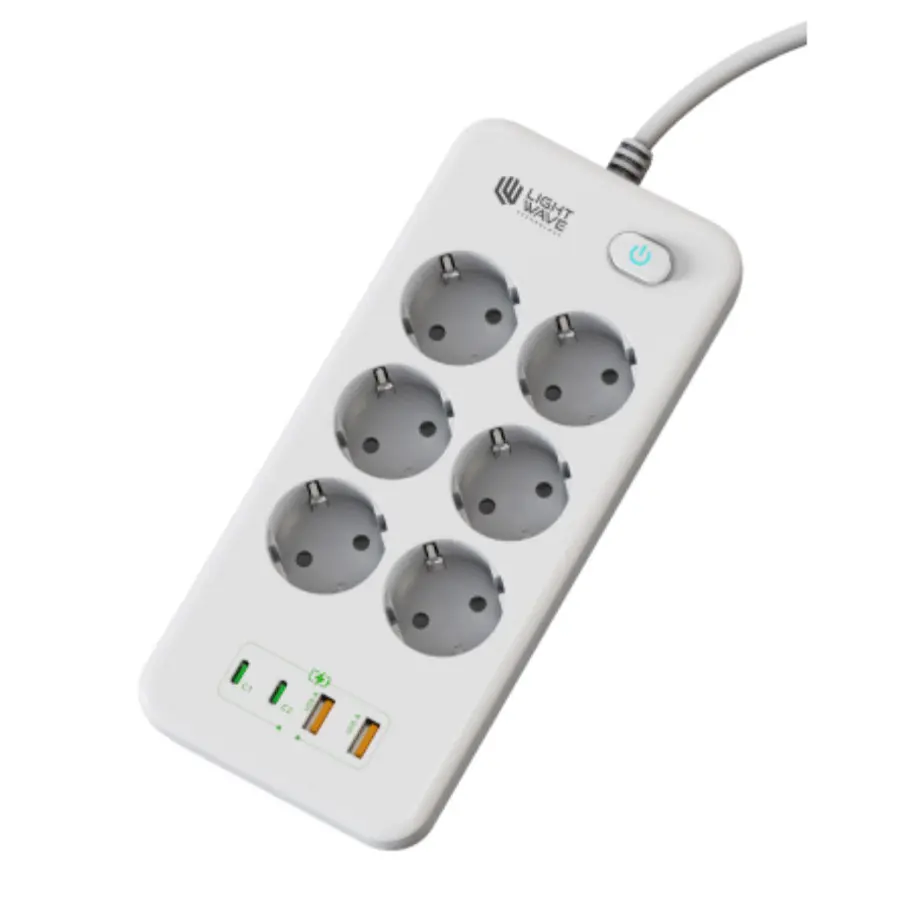 چندراهی برق 6 پورت به همراه 2 پورت USB و 2 پورت تایپ سی لایت ویو مدل LW-EXT-662U2C