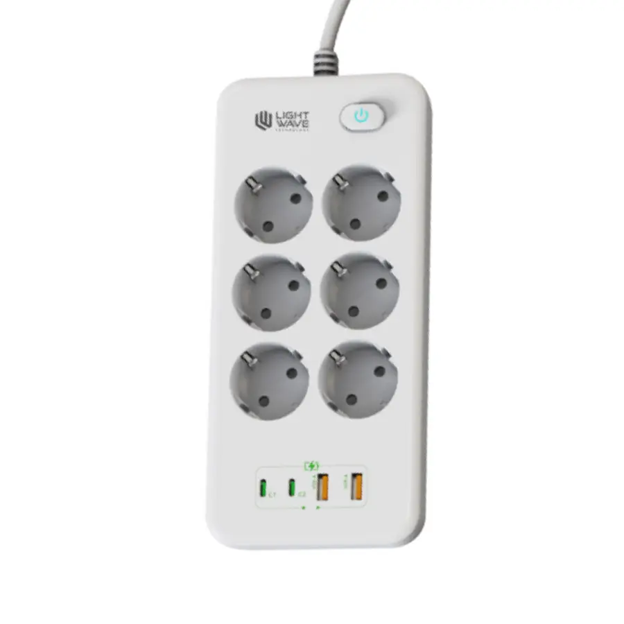 چندراهی برق 6 پورت به همراه 2 پورت USB و 2 پورت تایپ سی لایت ویو مدل LW-EXT-662U2C