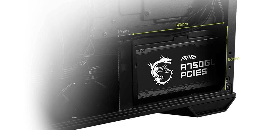 طراحی جمع و جور پاور گیمینگ MAG A750GL PCIE5