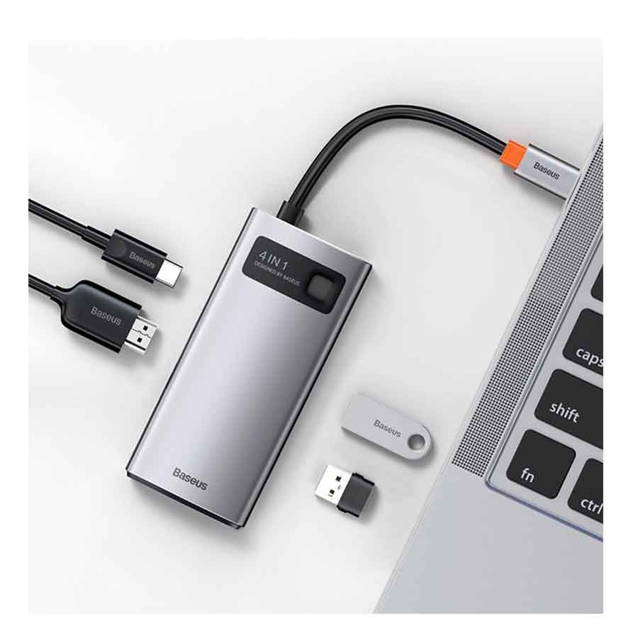 هاب USB-C چهار پورت باسئوس مدل Metal Gleam CAHUB-CY0G