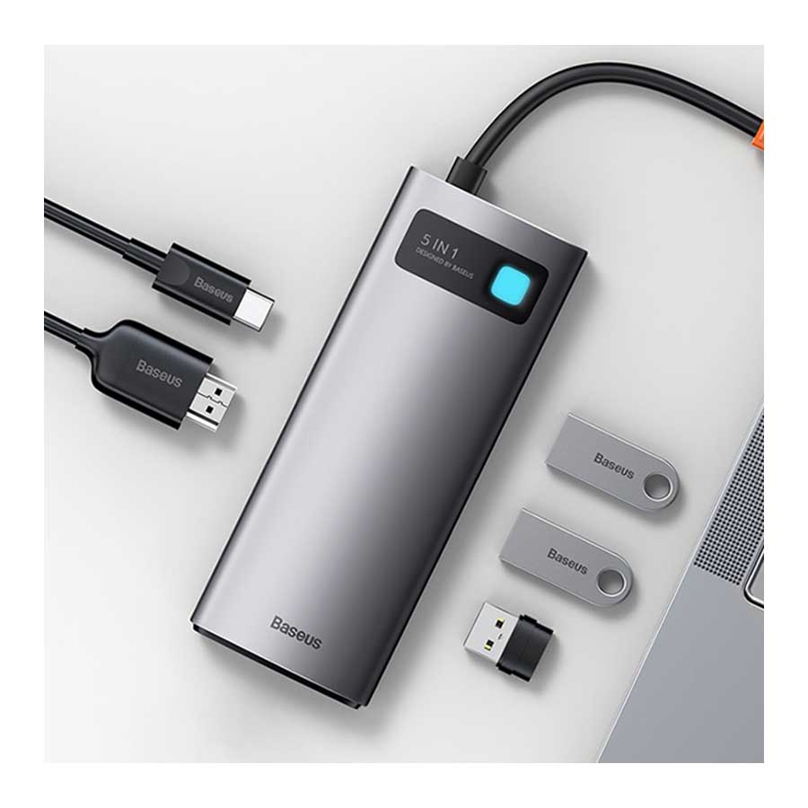 هاب USB-C پنج پورت باسئوس مدل Metal Gleam WKWG020013