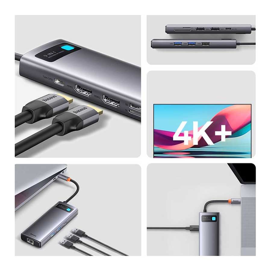 هاب USB-C نه پورت باسئوس مدل Metal Gleam WKWG060013