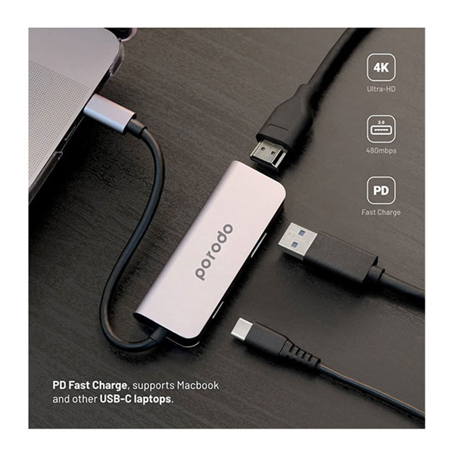 هاب USB-C سه پورت پرودو مدل PD-4K31C