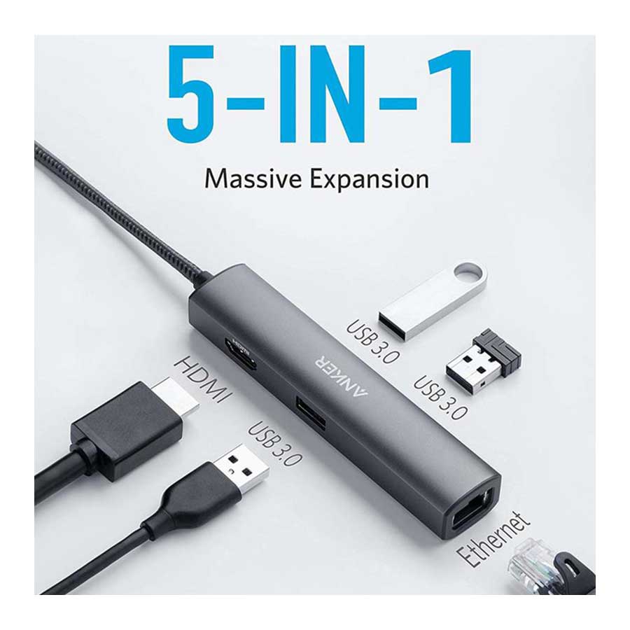 هاب USB-C پنج پورت انکر مدل PowerExpand+ A8338