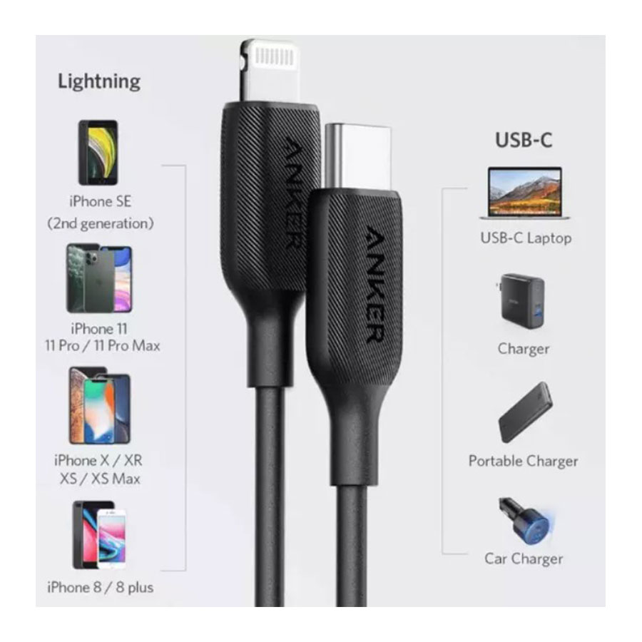 کابل 1.8 متری تبدیل USB-C به لایتنینگ انکر مدل PowerLine III A8833