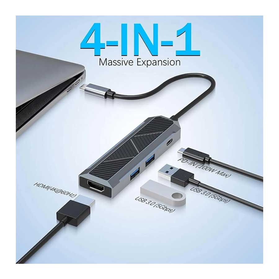 هاب USB-C چهار پورت ردراگون مدل CRUX UCA4