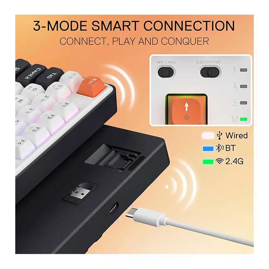 کیبورد گیمینگ بی‌سیم ردراگون مدل WYVERN K689 PRO RGB