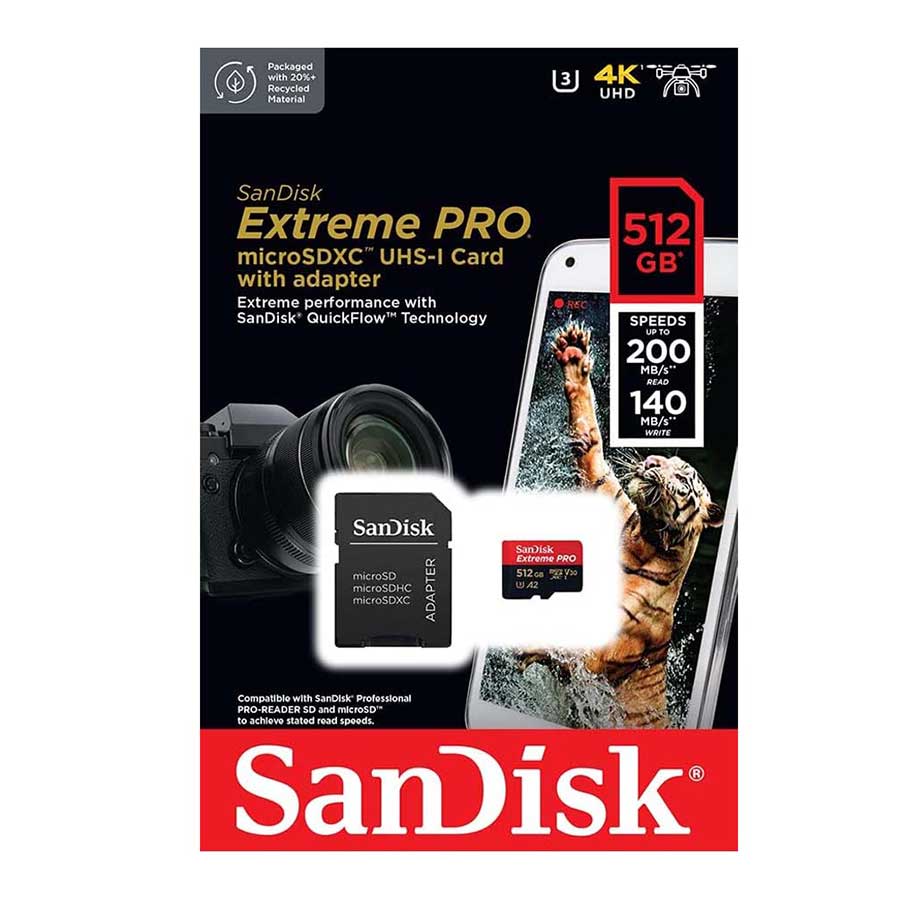 کارت حافظه MicroSDXC سن دیسک مدل Extreme PRO UHS-I U3 V30 512GB 200MB/s
