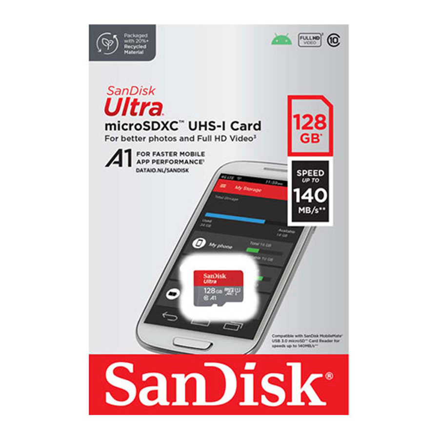 کارت حافظه MicroSDXC سن دیسک مدل Ultra UHS-I U1 A1 V10 Class 10 128GB 140MB/s