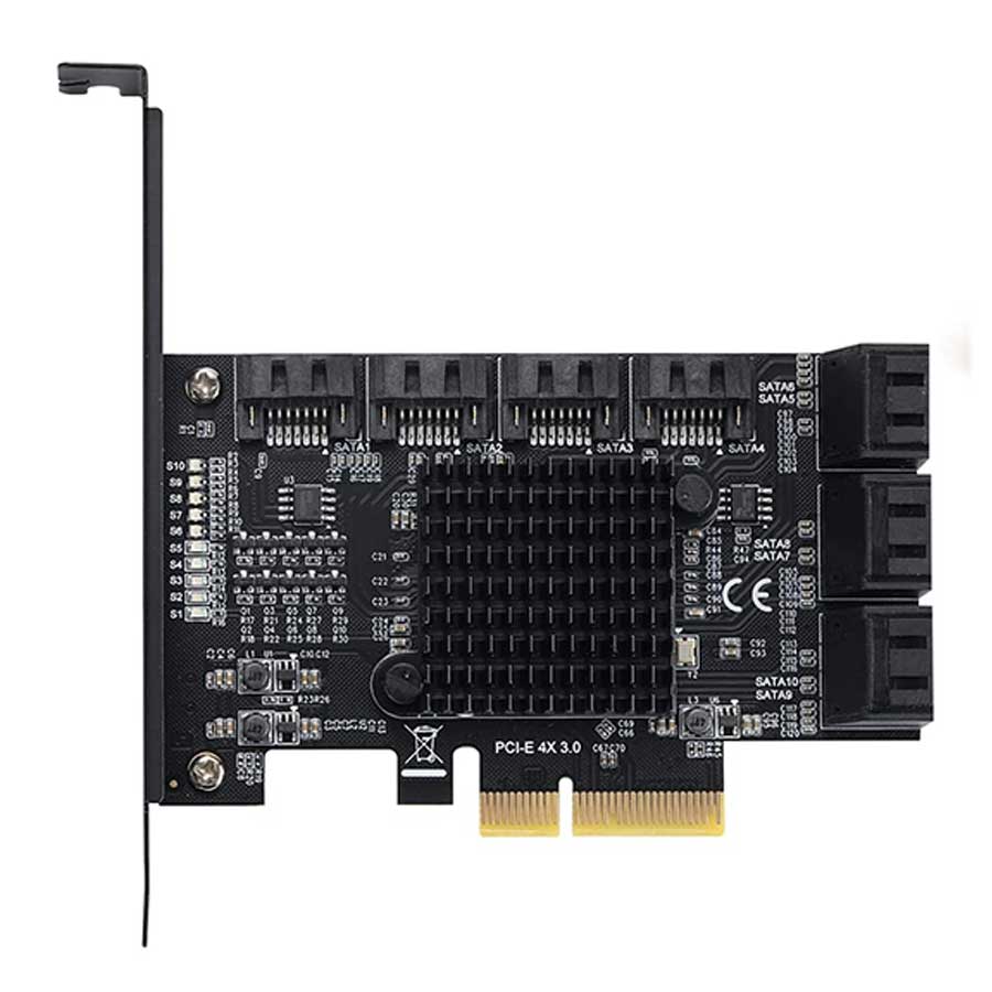 کارت توسعه PCIe x4 به SATA 3.0 6Gbit/s به همراه 10 عدد کابل SATA