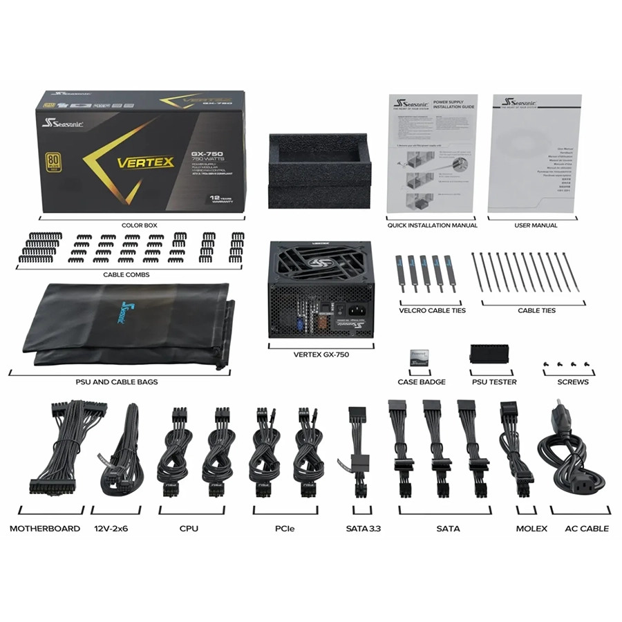 پاور کامپیوتر 750 وات تمام ماژولار سی سونیک مدل  VERTEX GX ATX 3.1 GOLD