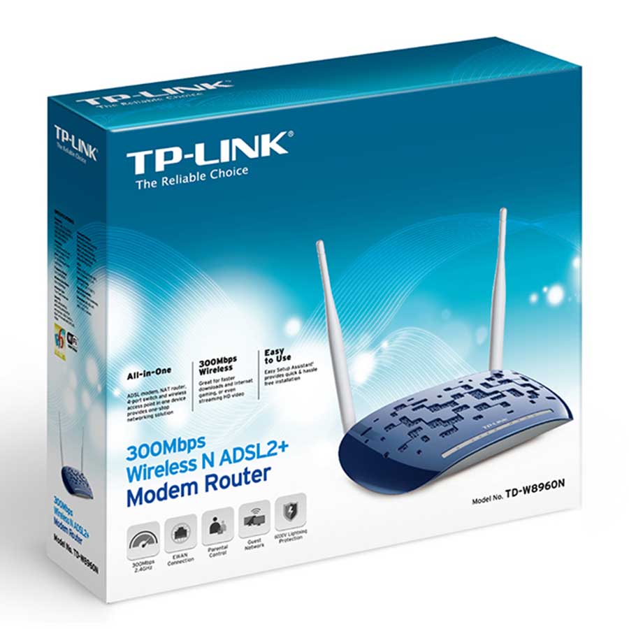 مودم روتر +ADSL2 بيسيم N300 تی پی لينک مدل TD-W8960N