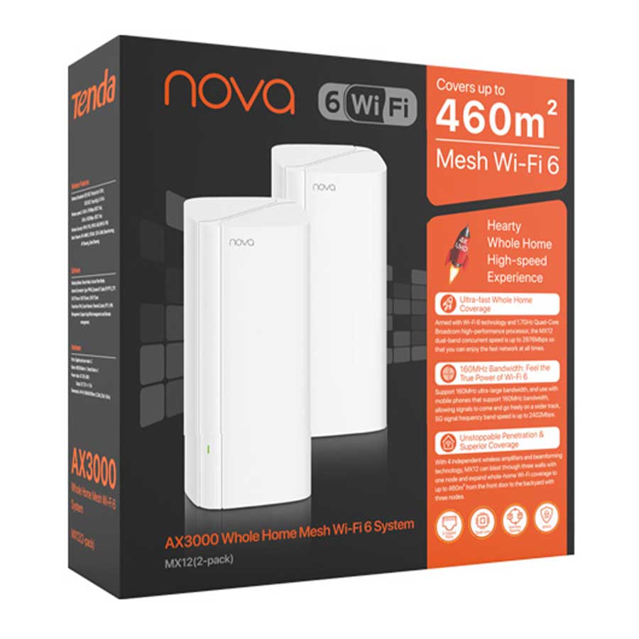 روتر بی‌سیم دوباند AX3000 تندا مدل Nova MX12 پک 2 عددی