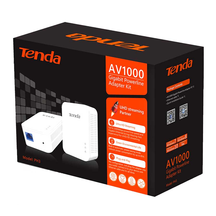 کیت آداپتور پاورلاین و گسترش دهنده بی‌سیم گیگابیت AV1000 تندا مدل PH3