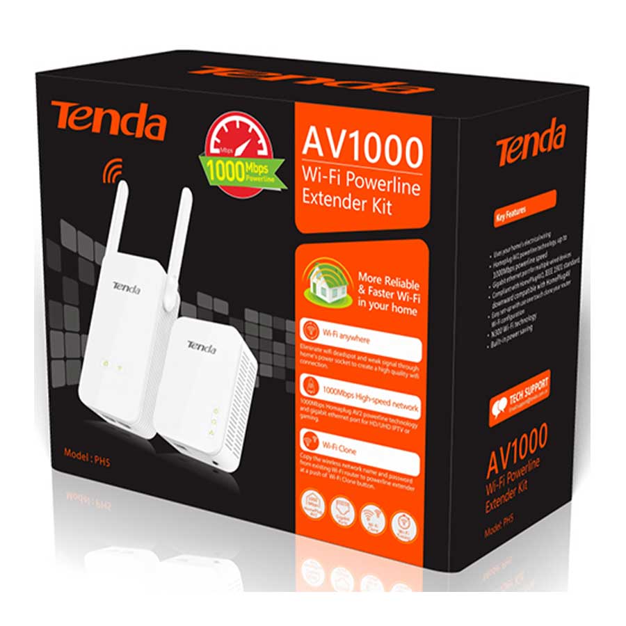 کیت آداپتور پاورلاین و گسترش دهنده بی‌سیم گیگابیت AV1000 تندا مدل PH5