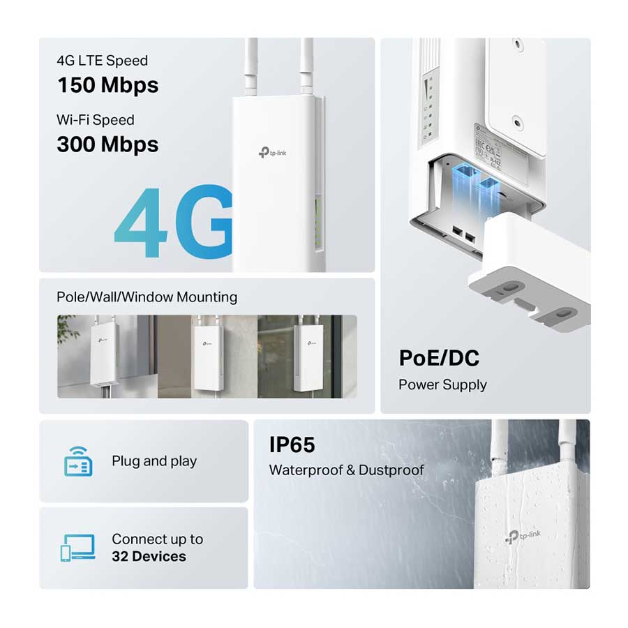 مودم روتر 4G LTE بی‌سیم 300Mbps تی پی لینک مدل TL-MR100-Outdoor