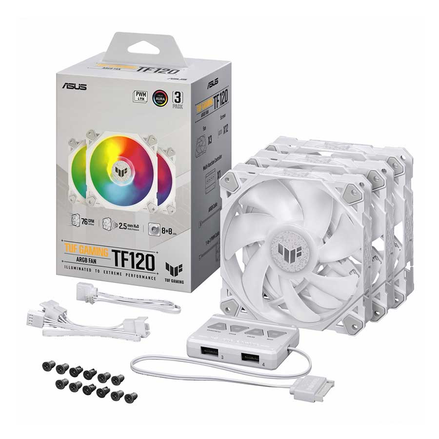 خنک کننده کیس کامپیوتر ایسوس مدل TUF Gaming TF120 ARGB 3-in-1 White Edition