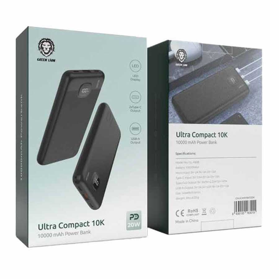 پاوربانک گرین لاین مدل Ultra Compact GNUCMPPBK10BK 20W ظرفیت 10000mAh