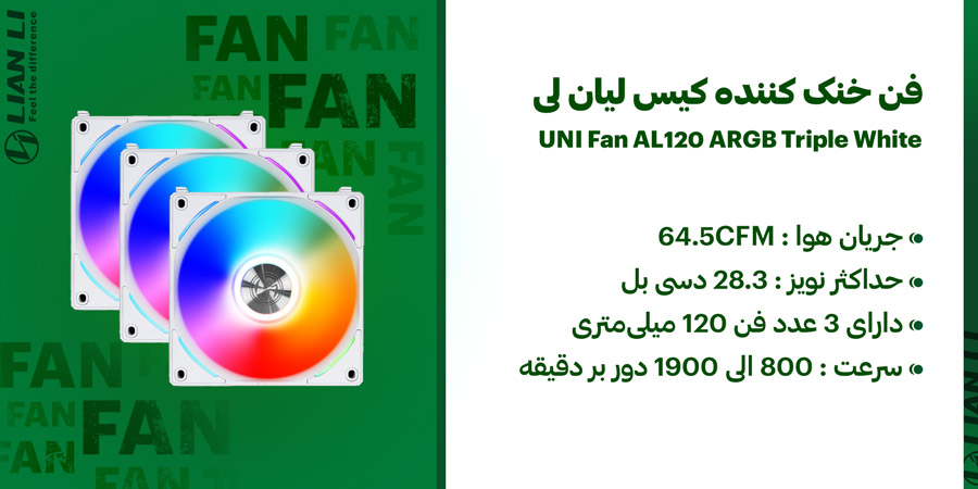 فن خنک کننده کیس لیان لی مدل UNI Fan AL120 ARGB Triple White